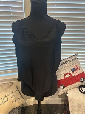 aerie Black V-Neck One-Piece Swimsuit
